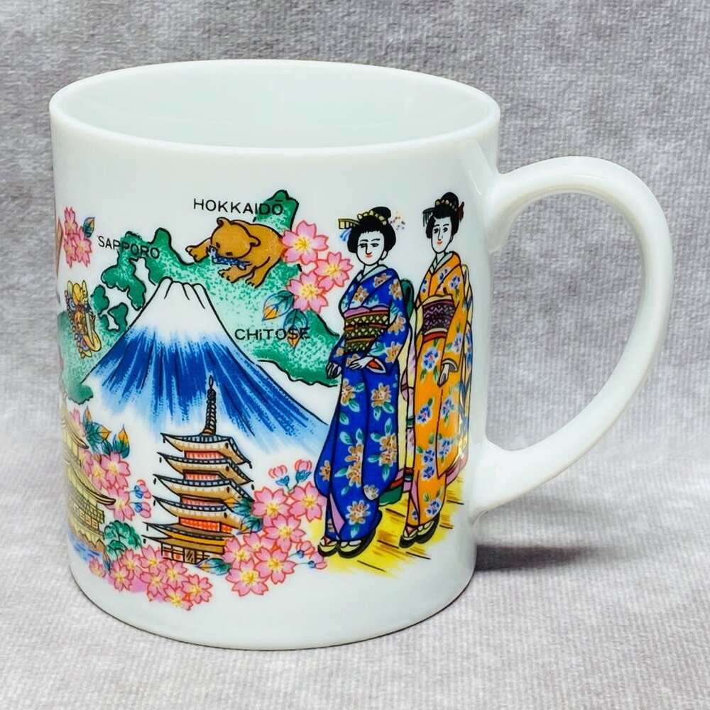 Japan Travel Souvenir Mug 10 oz Iconic Landmarks and Culture Geishas